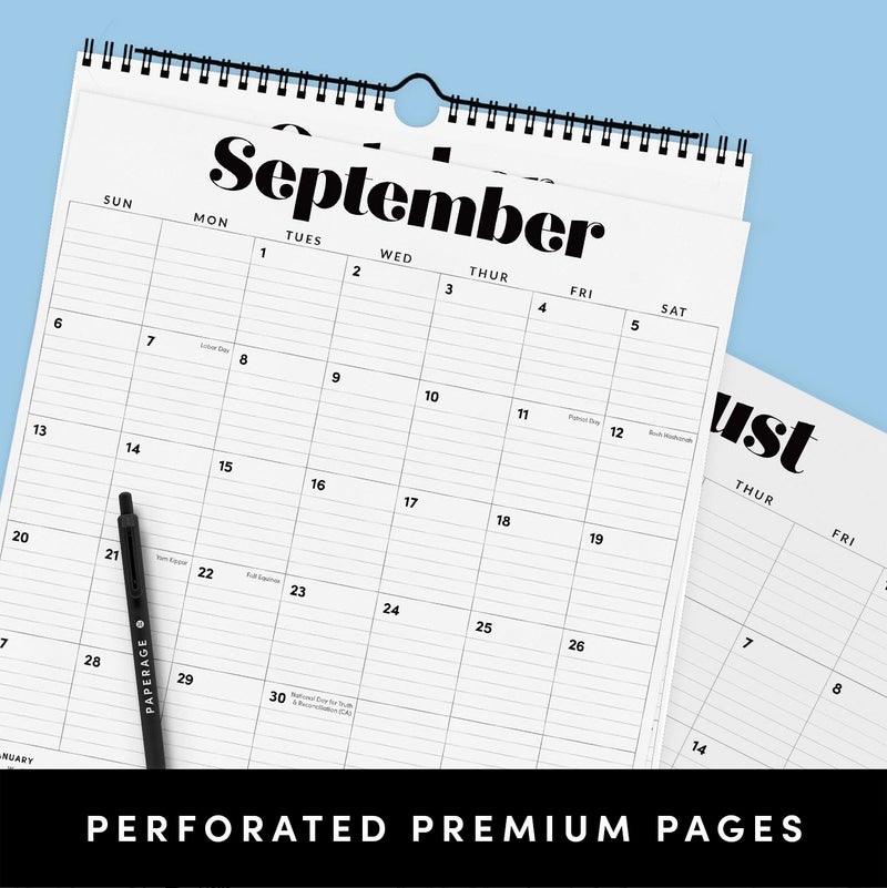 PAPERAGE 2026 Calendar, 12 Months (January 2026 - December 2026), Large (11.4 in x 14.76 in), Spiral Bound, 2026 Vertical Wall Calendar with Monthly & Yearly Views, Premium Paper - Black - Image 3