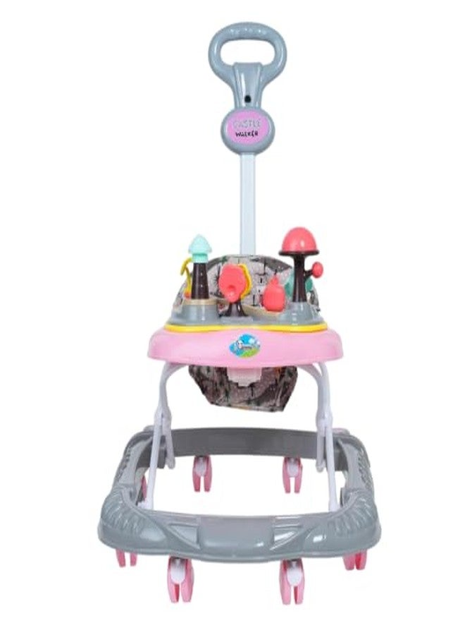JoyRide Magical Tales Castle Baby Walker with Musical Toy Bar, Rattles, Parental Control, Cushioned Seat, Activity Toys, Height Adjustable, Foldable, 3 Colours (Pink) - Image 2