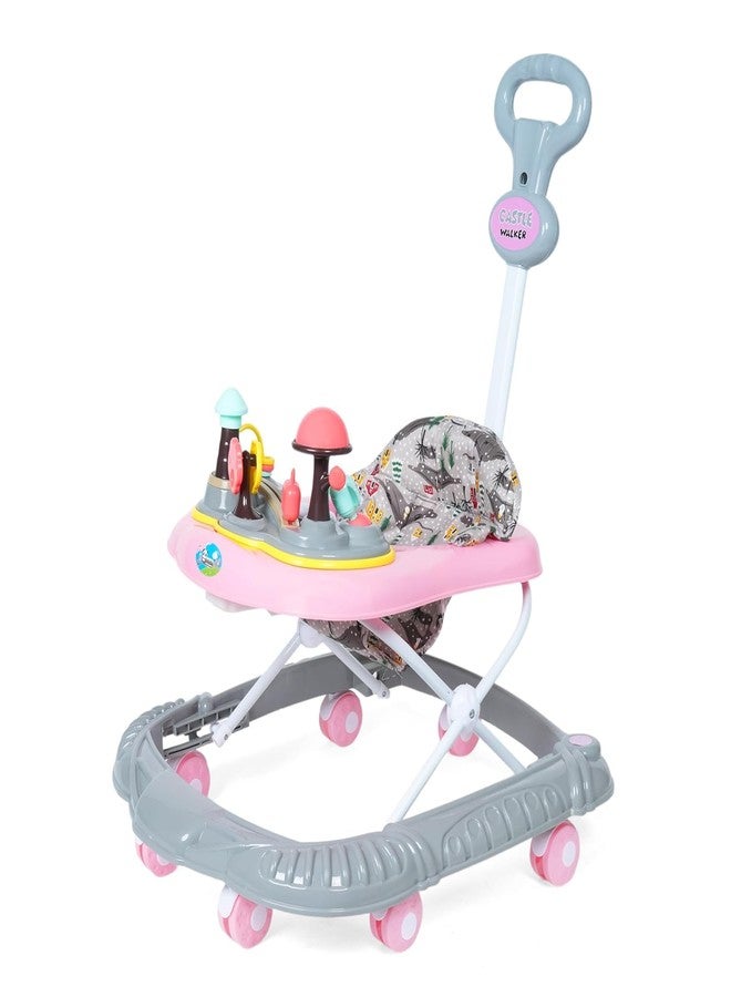 JoyRide Magical Tales Castle Baby Walker with Musical Toy Bar, Rattles, Parental Control, Cushioned Seat, Activity Toys, Height Adjustable, Foldable, 3 Colours (Pink) - Image 1