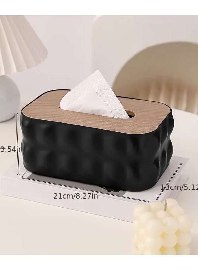 صنديل خشبي أسود غامض بغطاء، صندوق مناديل بسعة كبيرة، حامل تخزين منزلي - Image 1