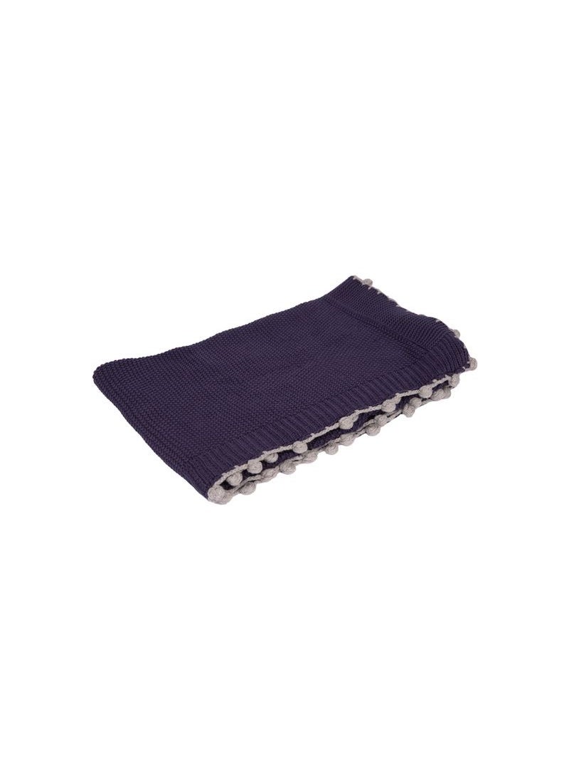 Alina Blanket 100% Cotton Knitted (Mini Moss Stitch With Border Indigo ) - Image 2