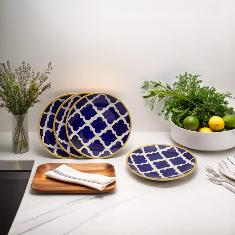 Frizka HandPainted Stoneware Moroccan Premium Ceramic 7inch QuarterSmall Plate Set of 2 Pcs Bone Ash Free Microwave and Dishwasher Safe Blue - Image 3
