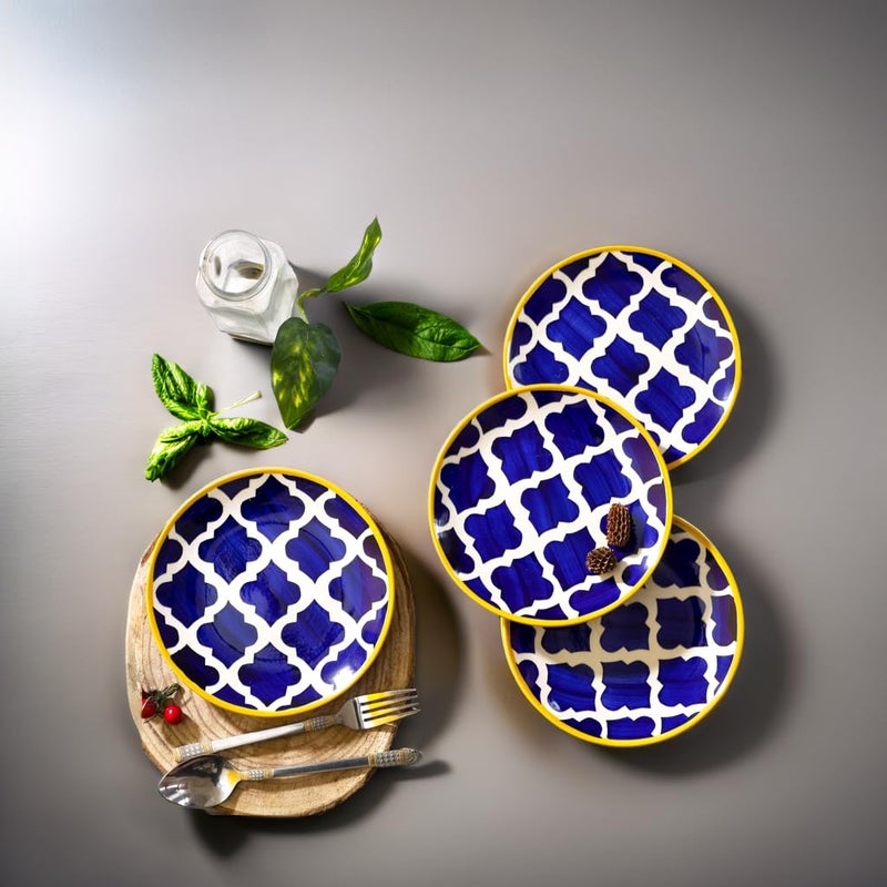 Frizka HandPainted Stoneware Moroccan Premium Ceramic 7inch QuarterSmall Plate Set of 2 Pcs Bone Ash Free Microwave and Dishwasher Safe Blue - Image 1