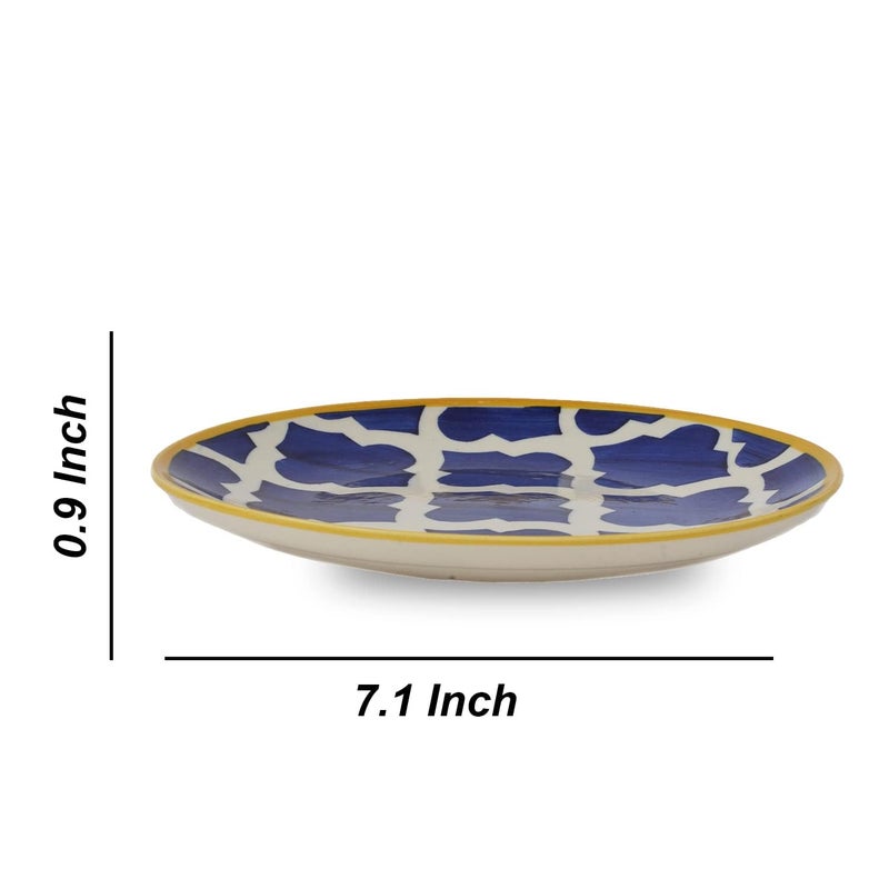 Frizka HandPainted Stoneware Moroccan Premium Ceramic 7inch QuarterSmall Plate Set of 2 Pcs Bone Ash Free Microwave and Dishwasher Safe Blue - Image 4