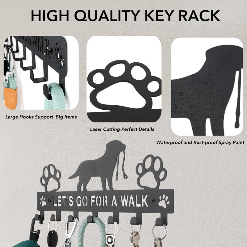 BienBion Large Size Keys Holder for Wall Mount,13.5"x6.2" Dog Leash Holder for Wall,Metal Keys Holder on Wall Decorative with 7 Hooks,Key Rack for Entryway,Front Door,Hallway,Home,Office (Large:13.5x6.2x0.75") - Image 5