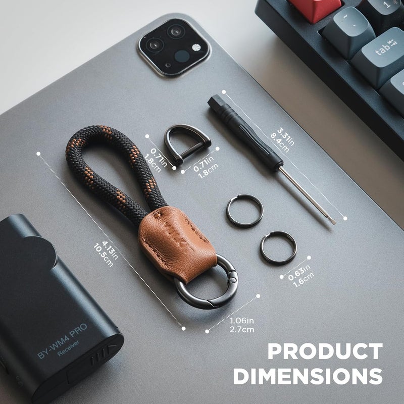 VULKIT Genuine Leather Braided Keychain with Car Key Ring for Men & Women - Brown - Image 2