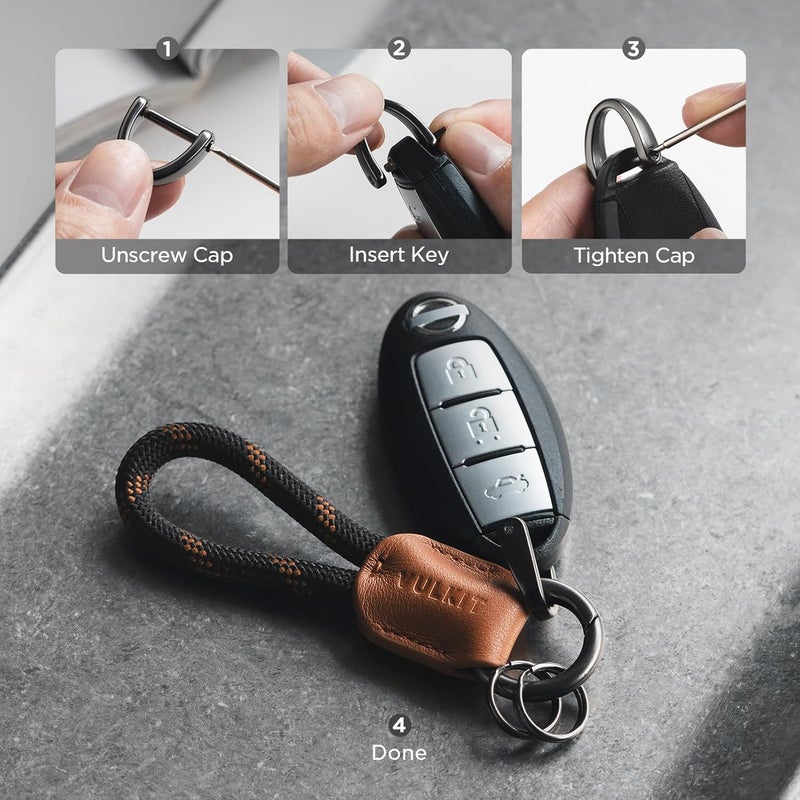 VULKIT Genuine Leather Braided Keychain with Car Key Ring for Men & Women - Brown - Image 5