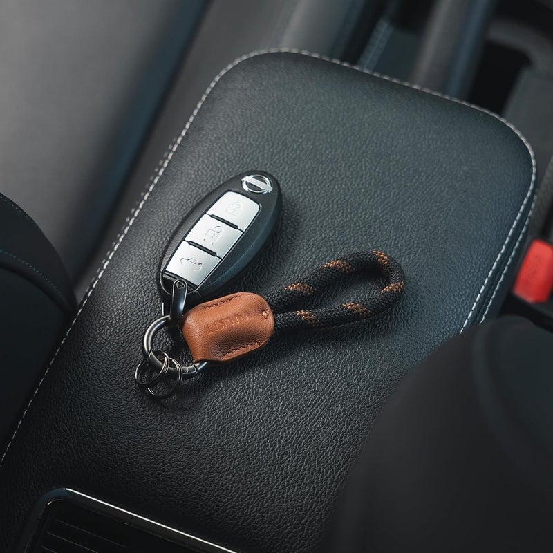 VULKIT Genuine Leather Braided Keychain with Car Key Ring for Men & Women - Brown - Image 3