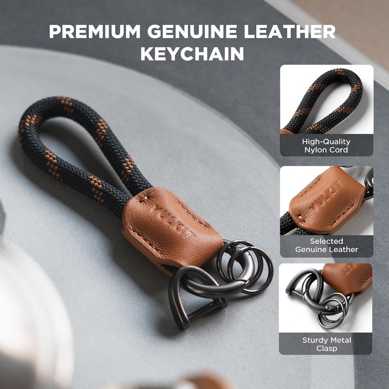 VULKIT Genuine Leather Braided Keychain with Car Key Ring for Men & Women - Brown - Image 4
