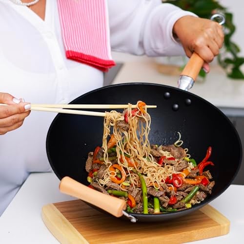 JOYCE CHEN Professional Series 14-Inch Cast Iron Wok with Maple Handle - Image 4