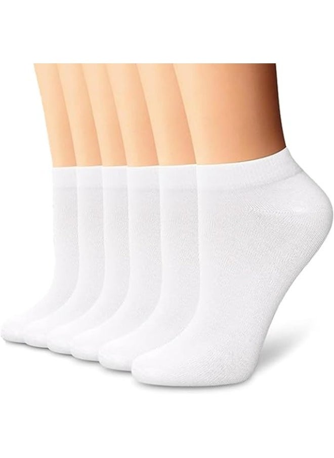 Be-Queen - 6 Pairs Women's Short Ankle Athletic Socks Cotton Spandex Sport Sock for Ladies free size EU 36 to 42 (WHITE 6 Pairs, 6) - Image 1