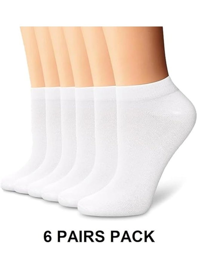 Be-Queen - 6 Pairs Women's Short Ankle Athletic Socks Cotton Spandex Sport Sock for Ladies free size EU 36 to 42 (WHITE 6 Pairs, 6) - Image 1