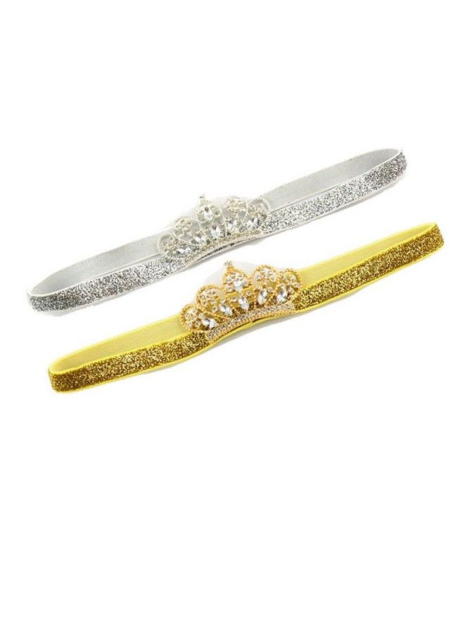 JustMyDress Newborn Baby Princess Crystal Crown Headband Tiara Hairband Photography Props Ja25 (2Pcgold Silver)  - Image 1