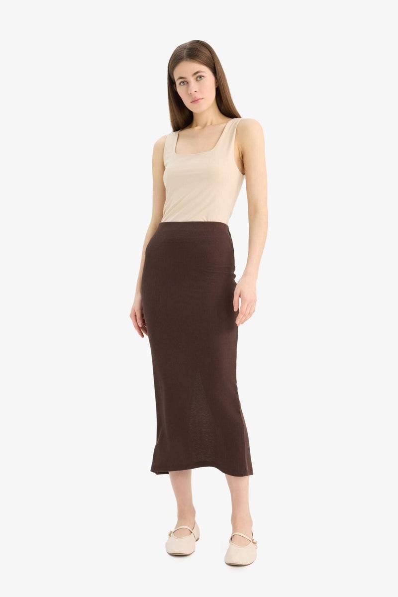DeFacto High Waist Ribbed Camisole Basic Maxi Skirt - Image 1