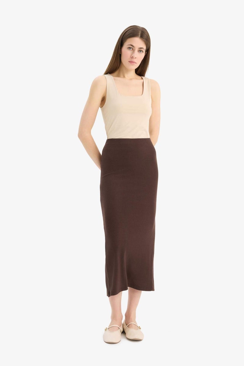 DeFacto High Waist Ribbed Camisole Basic Maxi Skirt - Image 3