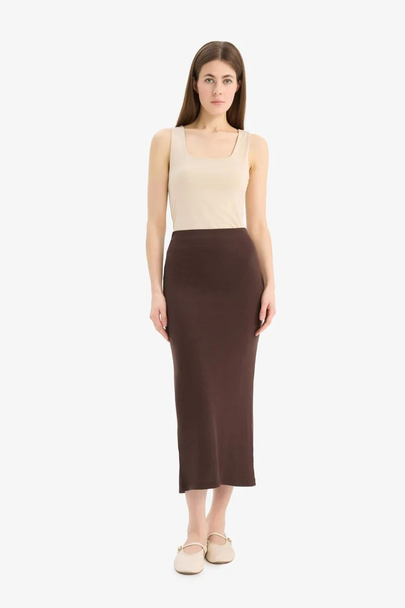 ديفاكتو High Waist Ribbed Camisole Basic Maxi Skirt