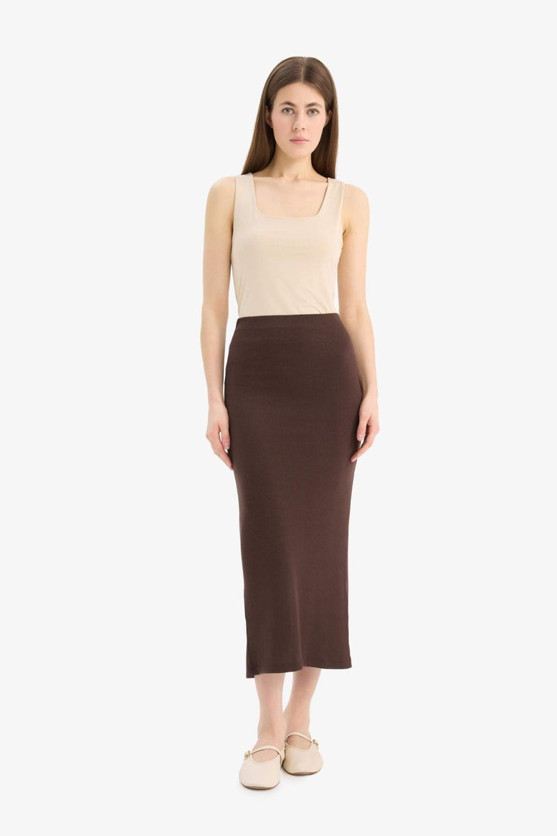 DeFacto High Waist Ribbed Camisole Basic Maxi Skirt - Image 2