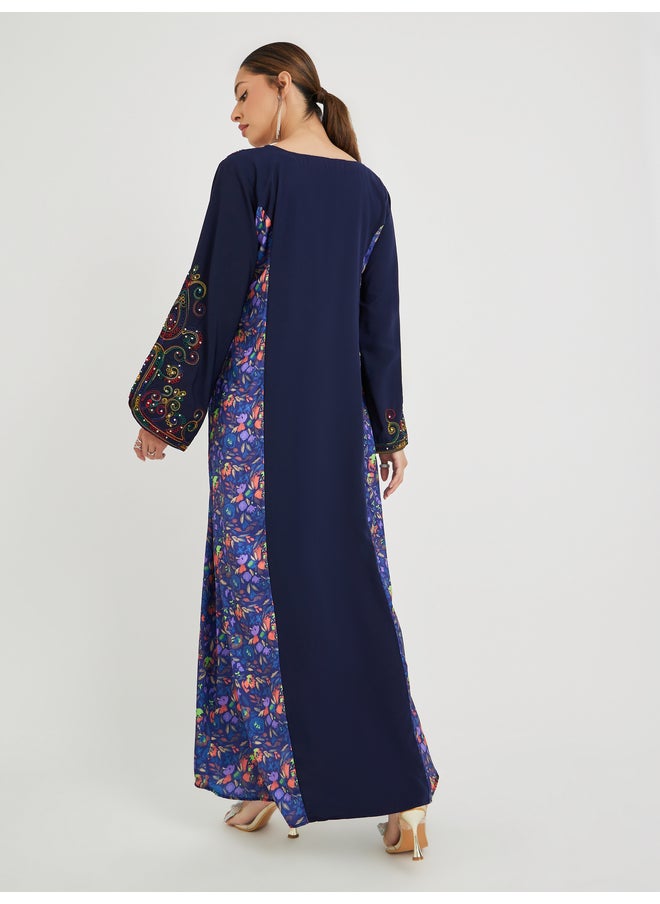 Maxim Creation Maxim Creation Floral Print Panelled Jalabiya with Embroidery  - Image 4