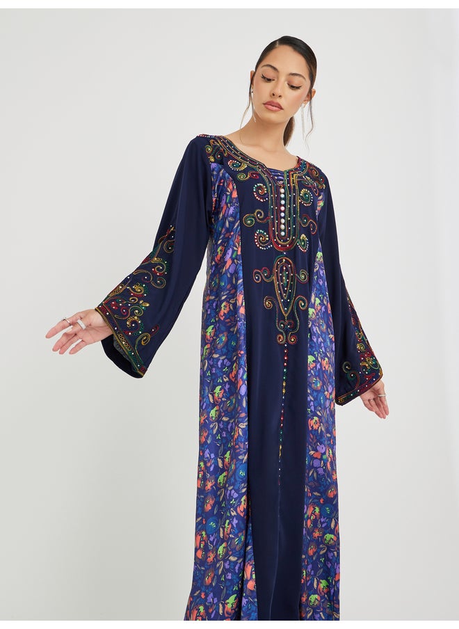 Maxim Creation Maxim Creation Floral Print Panelled Jalabiya with Embroidery  - Image 2