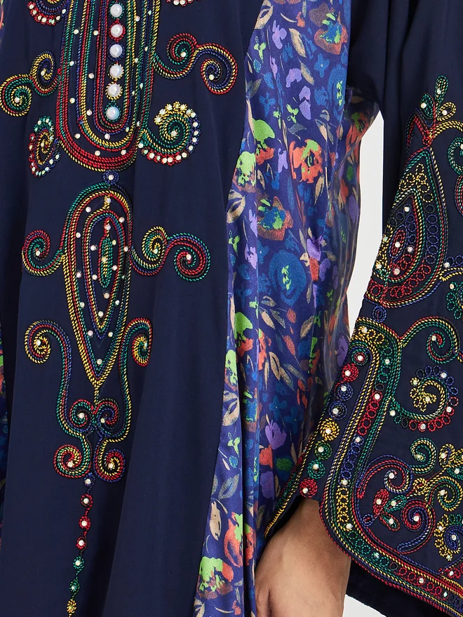 Maxim Creation Maxim Creation Floral Print Panelled Jalabiya with Embroidery