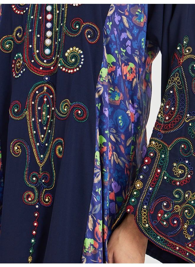 Maxim Creation Maxim Creation Floral Print Panelled Jalabiya with Embroidery  - Image 3