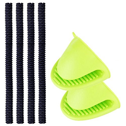 DanziX DanziX Oven Rack Shields, 4 Pack Silicone Oven Shelf Rack Guard Protector (Black) + 2 Mini Mitts (Green), 100%  - Image 1