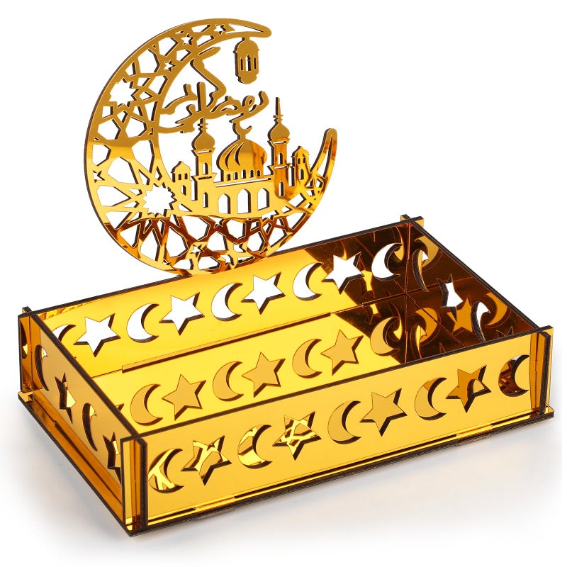 Sophena Acrylic Ramadan Decorations for Home Islamic Eid Mubarak Kareem Ramadan Serving Trays Table Sign Moon Hollow Star Sign for Muslim Party Tabletop Decor Art Craft Decoration Centerpiece Tray - Image 5