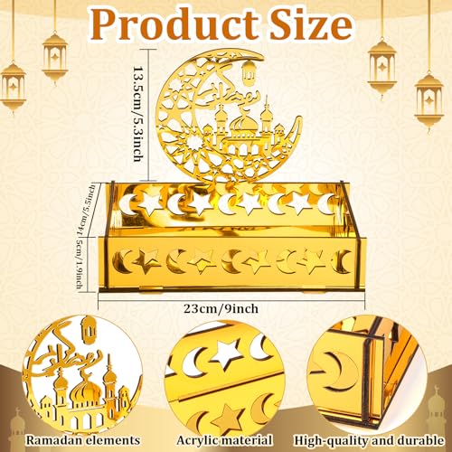 Sophena Acrylic Ramadan Decorations for Home Islamic Eid Mubarak Kareem Ramadan Serving Trays Table Sign Moon Hollow Star Sign for Muslim Party Tabletop Decor Art Craft Decoration Centerpiece Tray - Image 3
