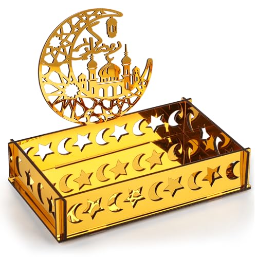 Sophena Acrylic Ramadan Decorations for Home Islamic Eid Mubarak Kareem Ramadan Serving Trays Table Sign Moon Hollow Star Sign for Muslim Party Tabletop Decor Art Craft Decoration Centerpiece Tray - Image 1