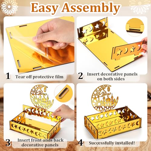 Sophena Acrylic Ramadan Decorations for Home Islamic Eid Mubarak Kareem Ramadan Serving Trays Table Sign Moon Hollow Star Sign for Muslim Party Tabletop Decor Art Craft Decoration Centerpiece Tray - Image 2