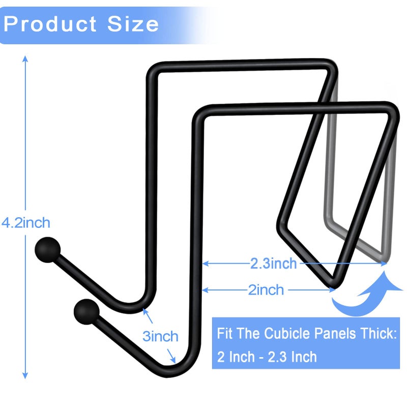 HiGift 4 Pack Cubicle Double Coat Hooks for 2 Inch Width Cubicle Panel Partition Wall, Cubicle Panel Metal Hooks for Hanging Clothes, Bags, Purses, Keys, Umbrellas, Color Black - Image 2