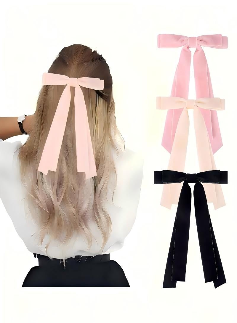 3 Pcs Velvet Hair Bows Ribbon Hair Clip Black White Pink Accessories Ponytail Holder Slides Metal Clips Hair Bow for Women Girls Toddlers Teens Kids - Image 1