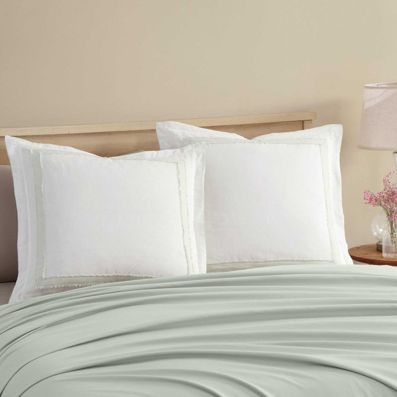 Laura Ashley Euro Sham Soft Cotton Ramie Blend Decorative Bedding Accent Lightweight Perfect for Layered Styling College Dorm Room Essentials Mila Green - Image 2