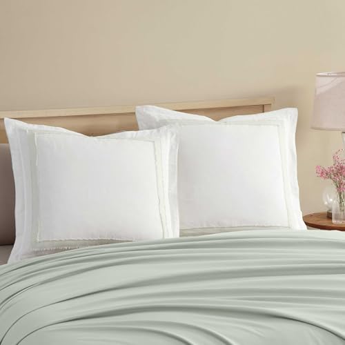 Laura Ashley Euro Sham Soft Cotton Ramie Blend Decorative Bedding Accent Lightweight Perfect for Layered Styling College Dorm Room Essentials Mila Green - Image 1