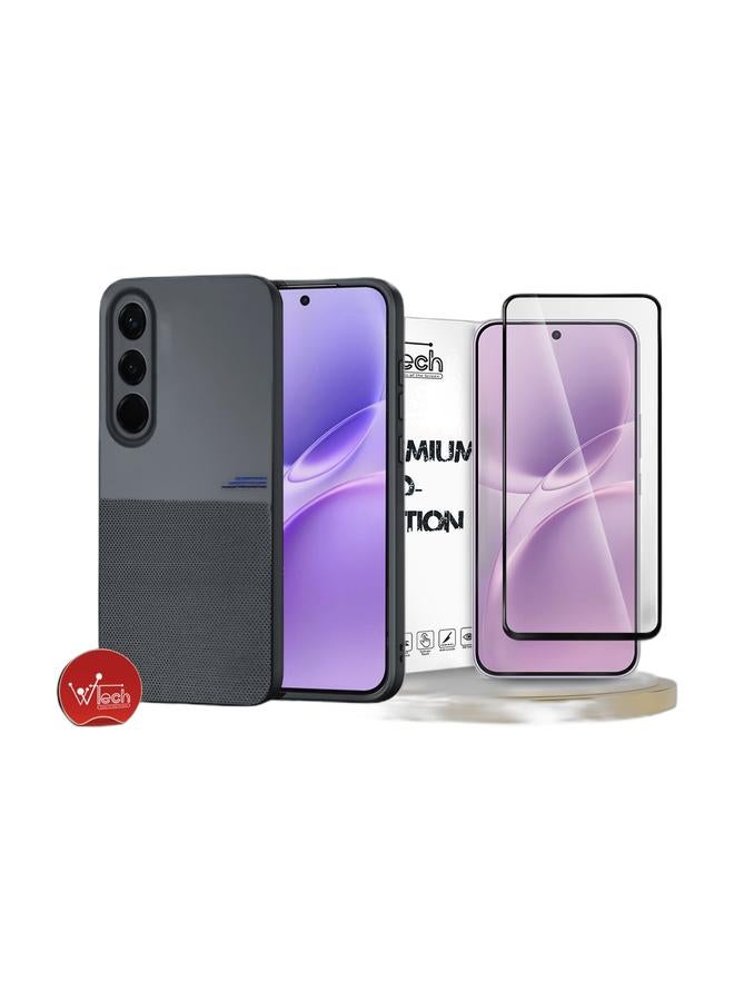 Wtech vivo V70 FE 5G 2026 Fashion TPU Soft Silicone Sides Texture Case Cover - Black & vivo V70 FE 5G 2026 Premium E2E Series Full Glue Full Cover Tempered Glass Screen Protector (MSGECN) - Clear/Black Bundle - Image 1