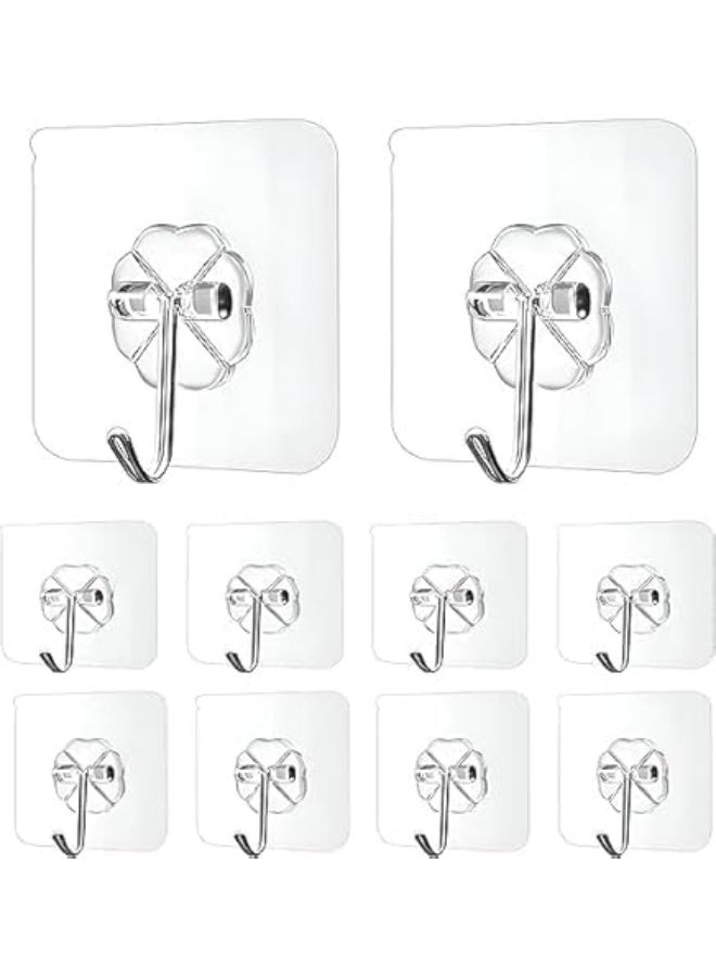 Heavy Duty Clear Adhesive Wall Hooks - Waterproof & Oil Proof - Multipurpose Hooks for Kitchen and Bathroom - 10 Per Pack - Image 1