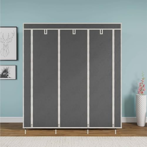 GTC 12 Shelves Collapsible Foldable Wardrobe Storage Organizer Shelves for Clothes Racks Fabric Almirah Grey 88350 - Image 4