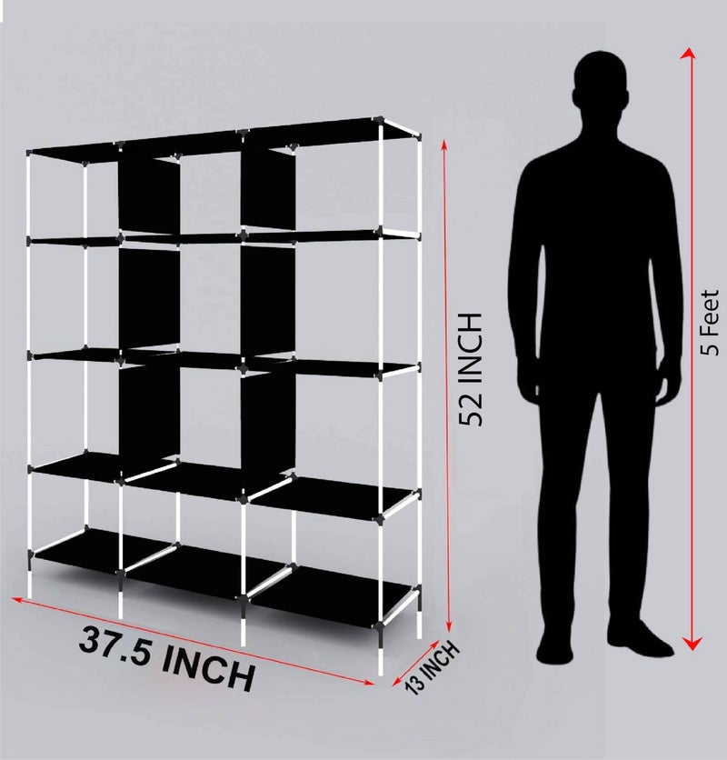 GTC 12 Shelves Collapsible Foldable Wardrobe Storage Organizer Shelves for Clothes Racks Fabric Almirah Grey 88350 - Image 5