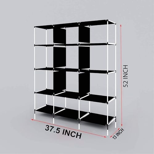 GTC 12 Shelves Collapsible Foldable Wardrobe Storage Organizer Shelves for Clothes Racks Fabric Almirah Grey 88350 - Image 2