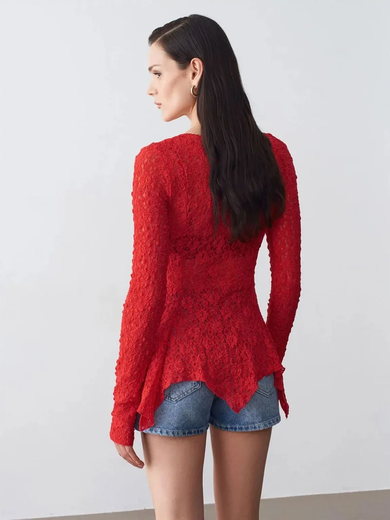ديلفين DILVIN Lace V-Neck Button Cardigan