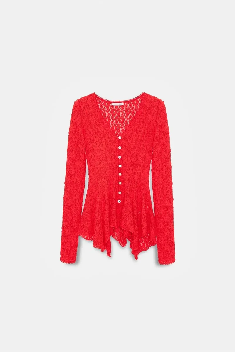 Dilvin Red DILVIN Lace V-Neck Button Cardigan for Women | Best Price UAE