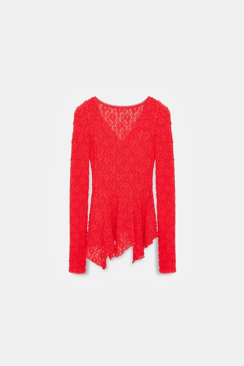 Dilvin Red DILVIN Lace V-Neck Button Cardigan for Women | Best Price UAE
