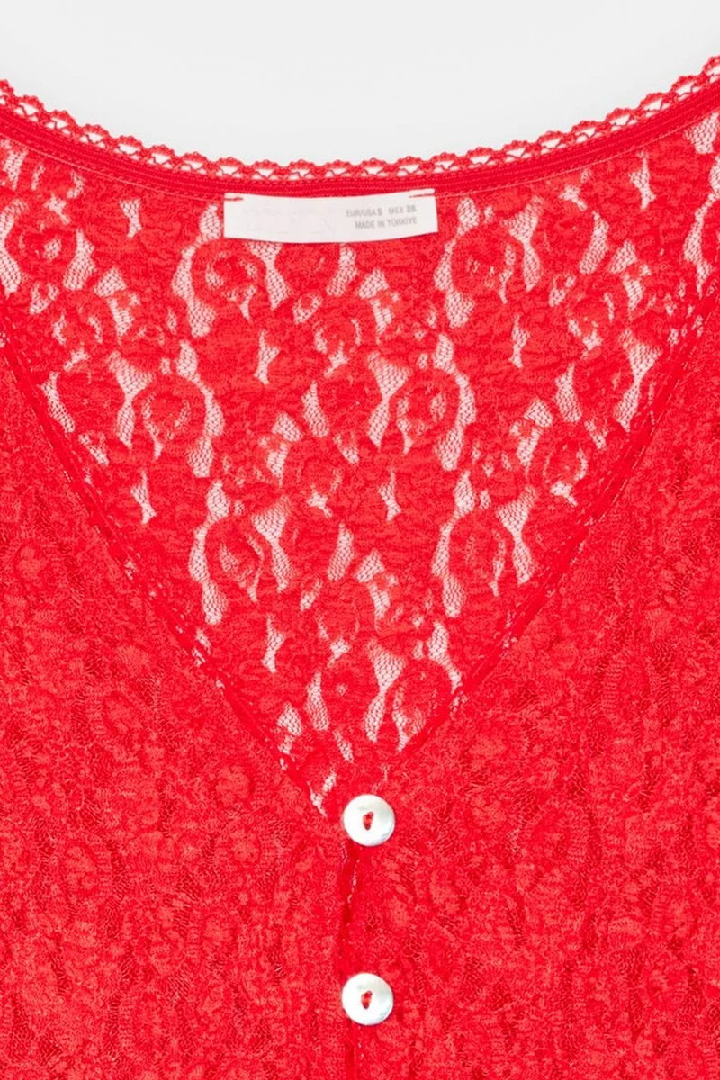 Dilvin Red DILVIN Lace V-Neck Button Cardigan for Women | Best Price UAE