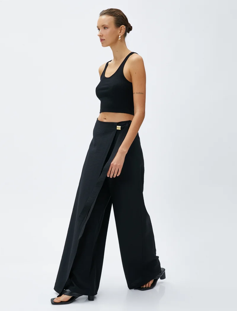 كوتون Wrapped Belt Detail Palazzo Trousers
