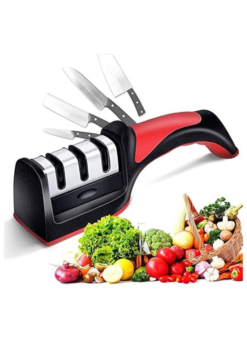 مبراة سكاكين يدوية 3 مراحل – أداة شحذ سريعة وآمنة للمطبخ – قاعدة غير قابلة للانزلاق ومقبض مريح – مناسبة للسكاكين المستقيمة والمسننة - Image 1