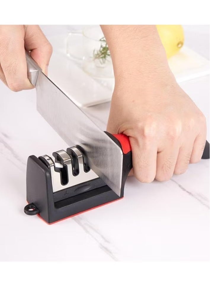 مبراة سكاكين يدوية 3 مراحل – أداة شحذ سريعة وآمنة للمطبخ – قاعدة غير قابلة للانزلاق ومقبض مريح – مناسبة للسكاكين المستقيمة والمسننة - Image 3