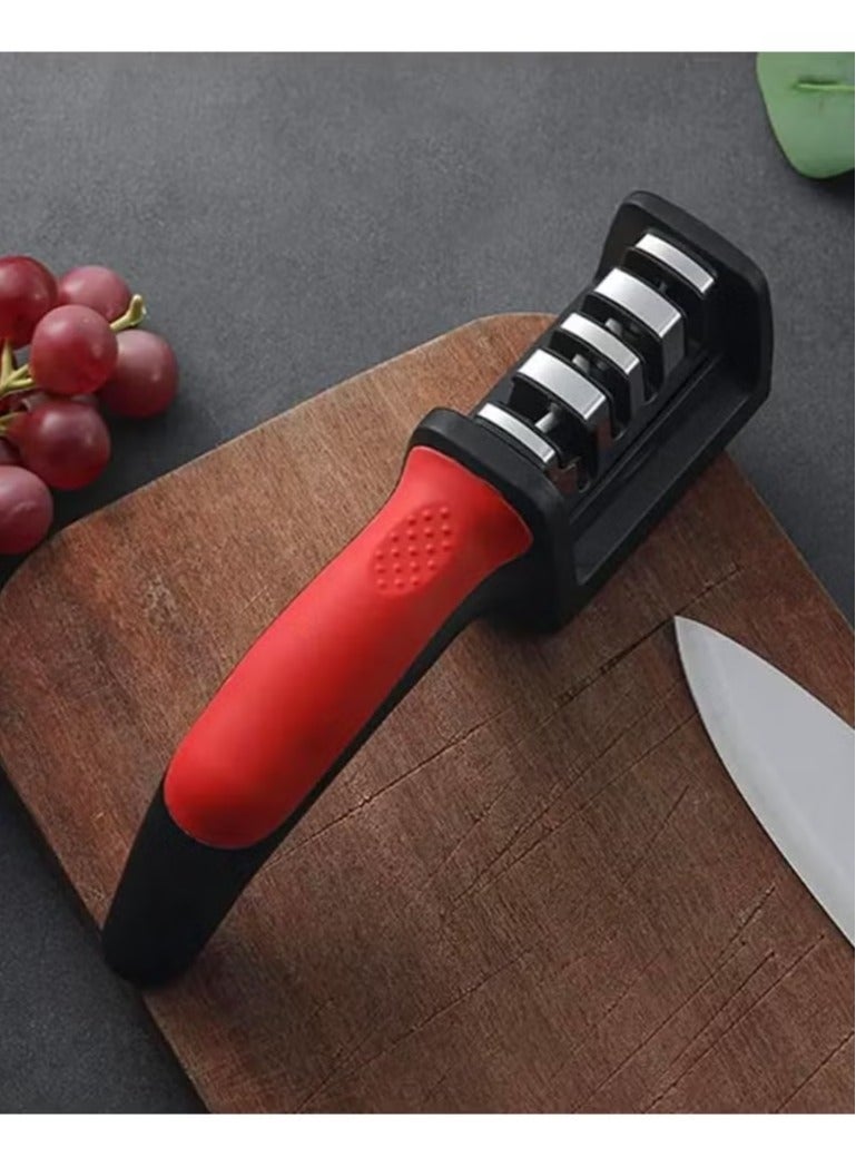 مبراة سكاكين يدوية 3 مراحل – أداة شحذ سريعة وآمنة للمطبخ – قاعدة غير قابلة للانزلاق ومقبض مريح – مناسبة للسكاكين المستقيمة والمسننة - Image 4