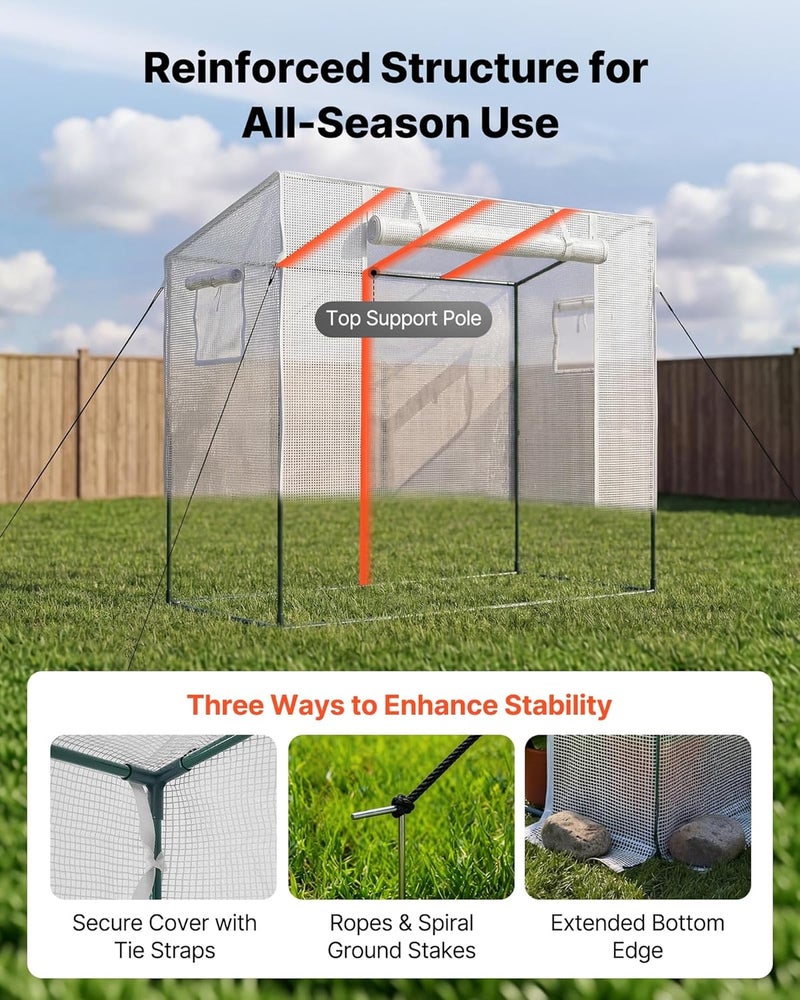 VEVOR Walk-in Greenhouse, 76.8" x 30.3" x 66.1" Greenhouse for Outdoors with Windows, PE Cover, Roll-Up Zipper Door, Walk in Green House Kit, Portable Plant Garden Hot House for Backyard, Outside - Image 3