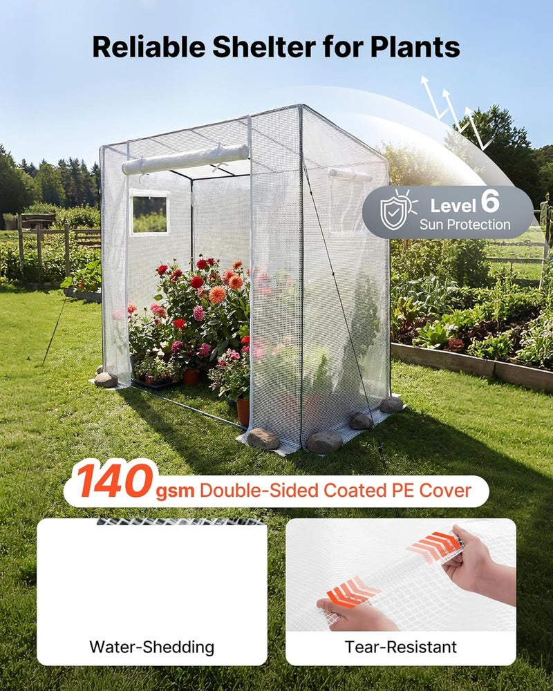 VEVOR Walk-in Greenhouse, 76.8" x 30.3" x 66.1" Greenhouse for Outdoors with Windows, PE Cover, Roll-Up Zipper Door, Walk in Green House Kit, Portable Plant Garden Hot House for Backyard, Outside - Image 4
