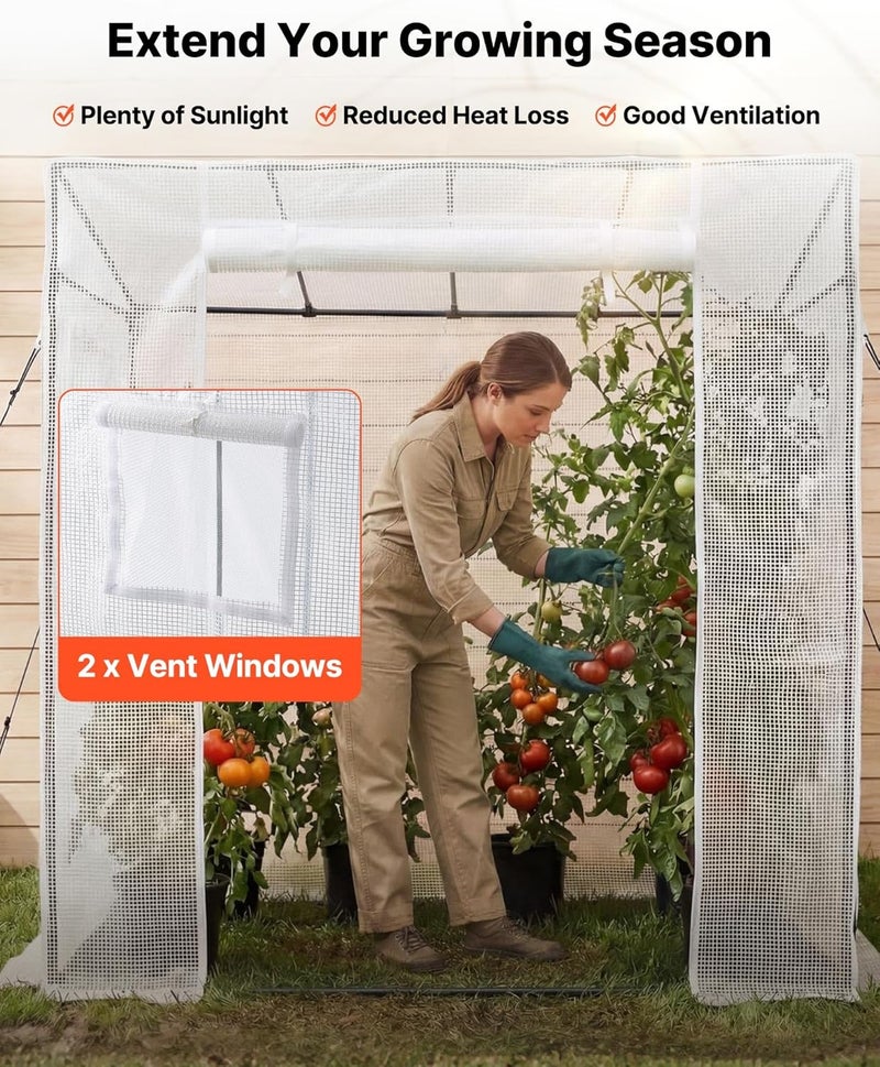 VEVOR Walk-in Greenhouse, 76.8" x 30.3" x 66.1" Greenhouse for Outdoors with Windows, PE Cover, Roll-Up Zipper Door, Walk in Green House Kit, Portable Plant Garden Hot House for Backyard, Outside - Image 5